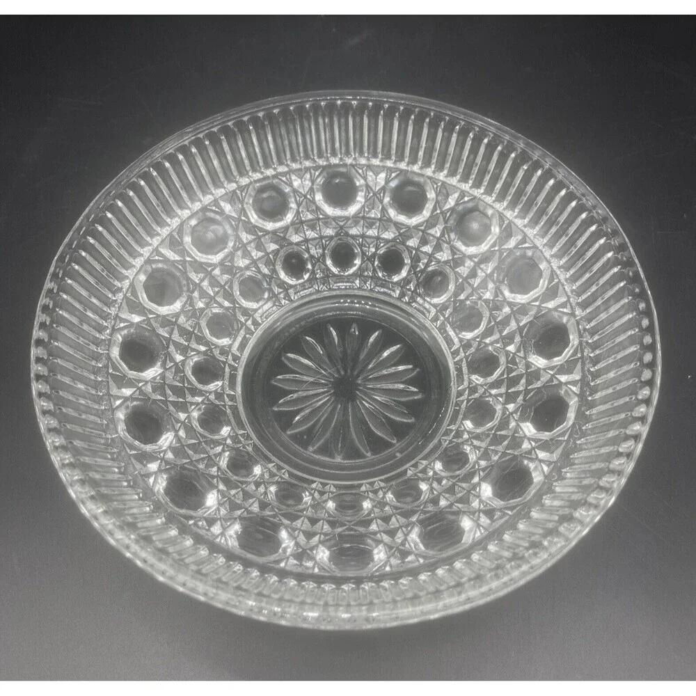 VTG Indiana Glass Clear Windsor Button & Cane Pattern Covered Candy Dish 7.5”‎